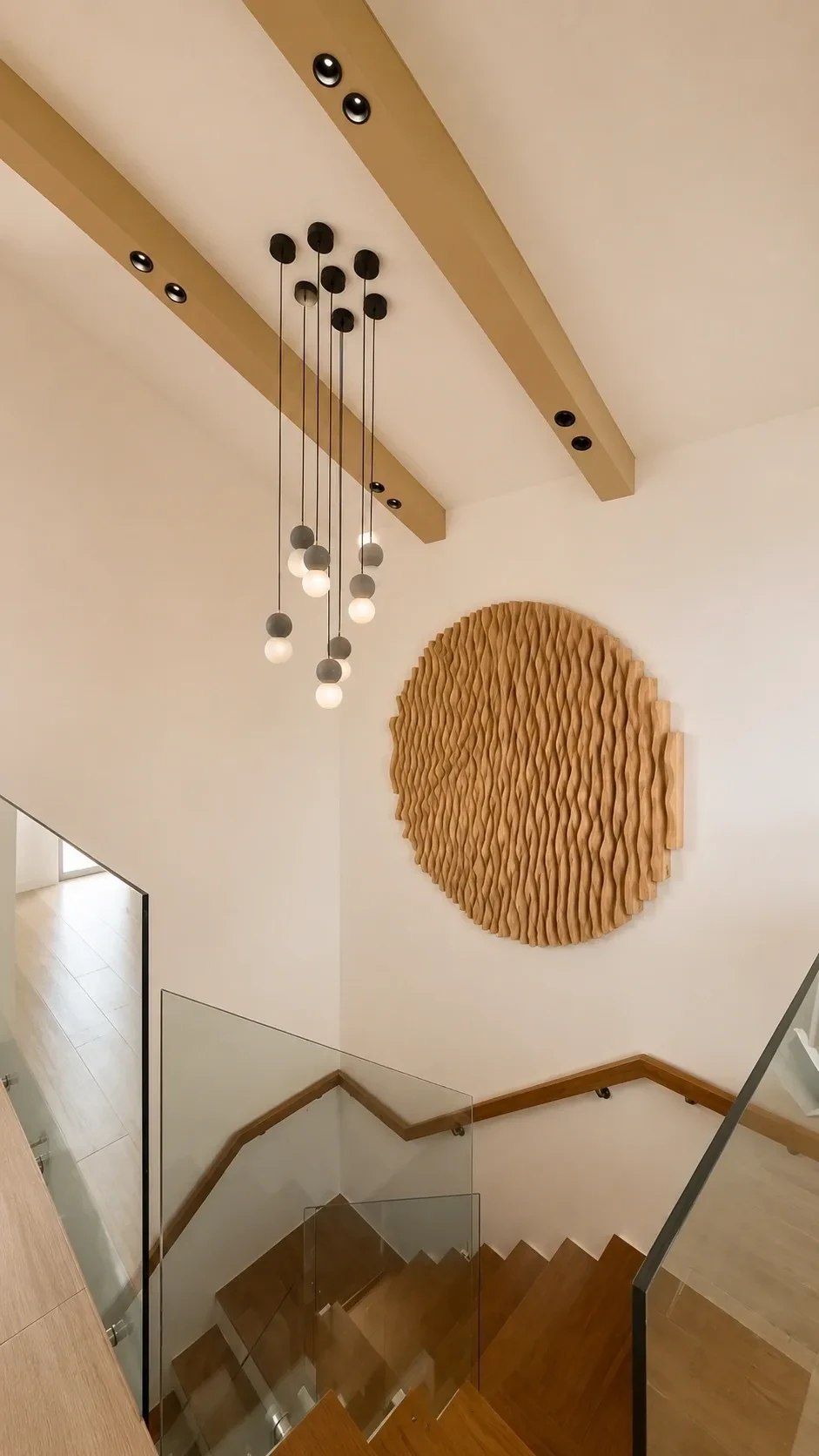 CNC decorative wooden art panel in luxury villa interior
