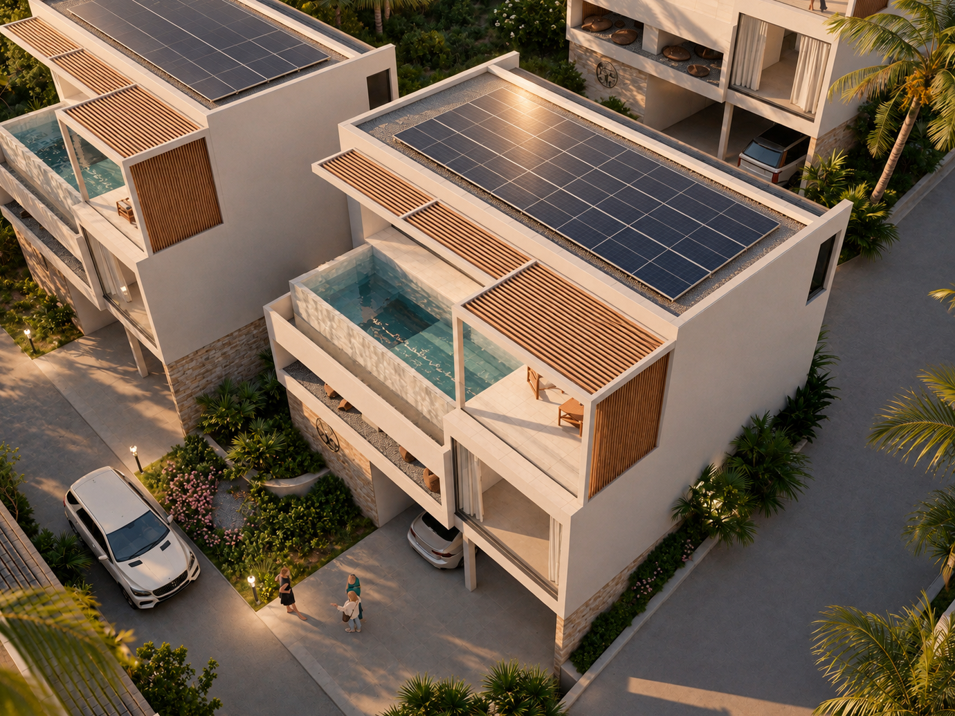 Rooftop solar panels on luxury villa