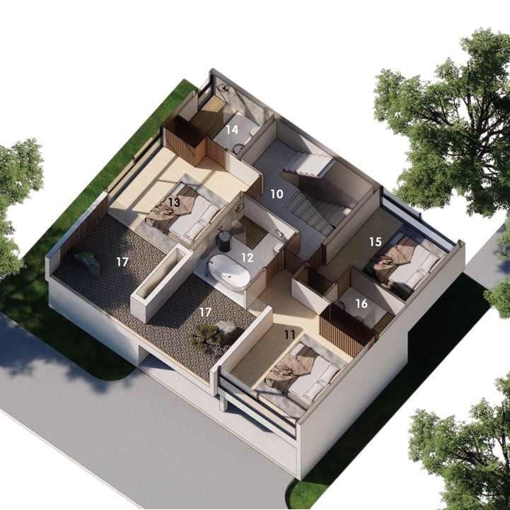 IO Villas 1st floor plan — bedrooms