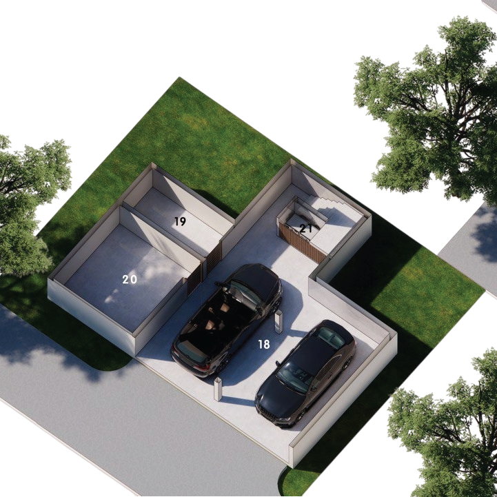 IO Villas ground floor plan — parking, storage