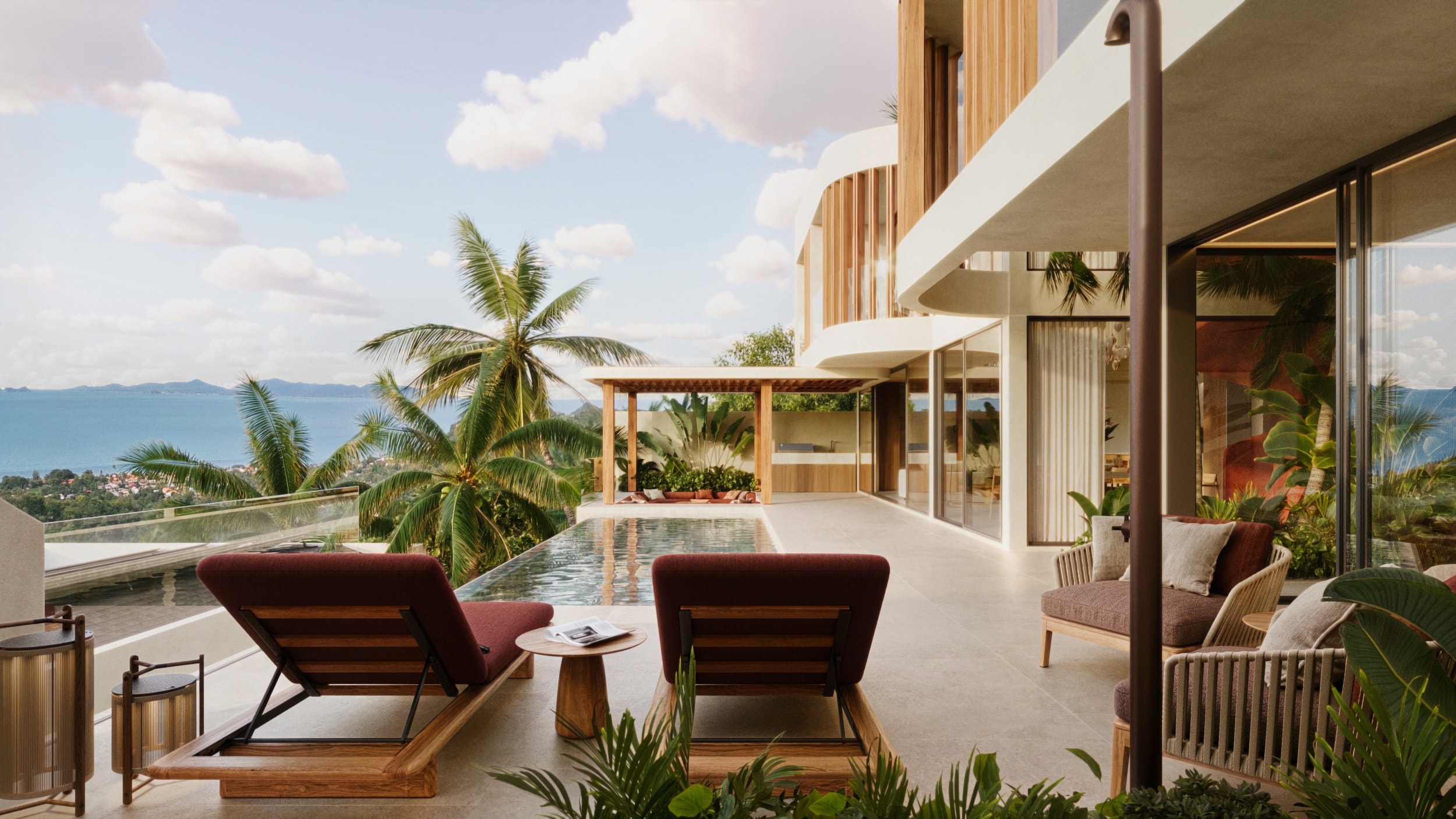 Wasana Villa — courtyard pool with lounge chairs and lush greenery