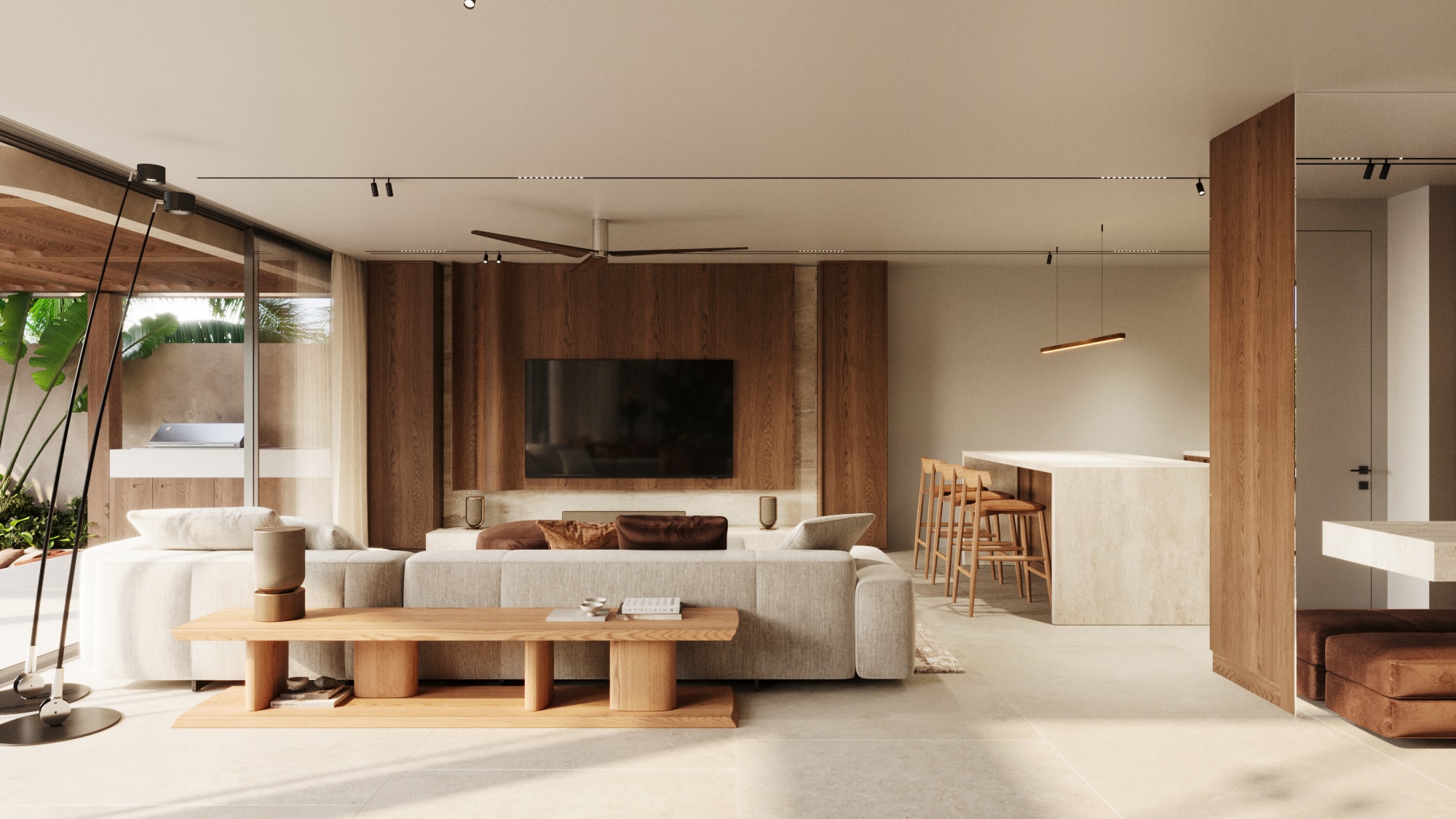 Wasana Villa — open-plan living and kitchen with tropical views